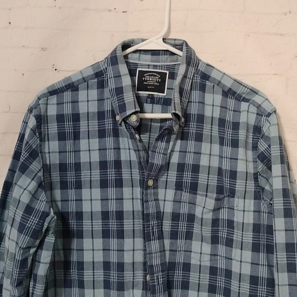 Charles Tyrwhitt Men's Sz Large Slim Fit Button Down Shirt Blue Plaid Cotton EUC - Picture 2 of 9